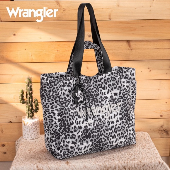 Wrangler Leopard Print Large Tote/Crossbody Black - Picture 3 of 7